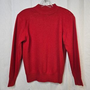 Vintage Charter Club Jane Justin Wool Blend Red Button Collar Pull Over Sweater